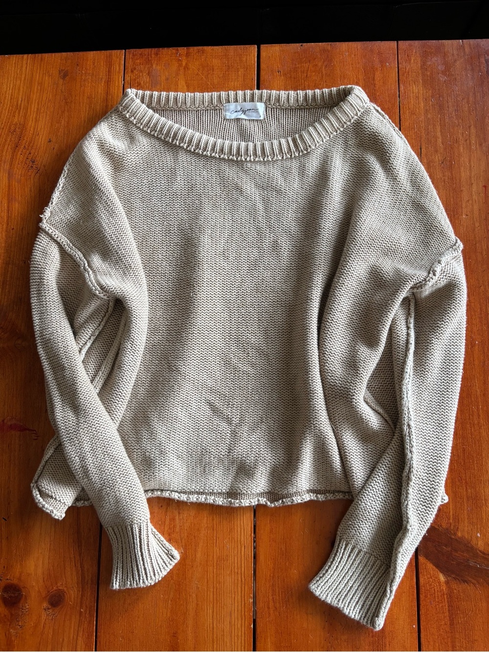 Carly Jean Los Angeles Beige Crewneck Knit Sweater